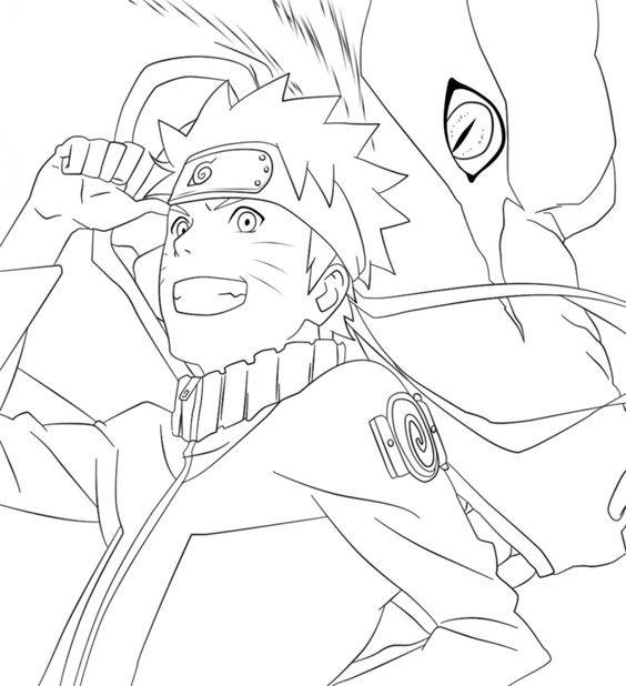 A União de Naruto e Kurama para Colorir