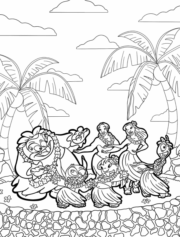 Aloha com Stitch e Amigos em Hula