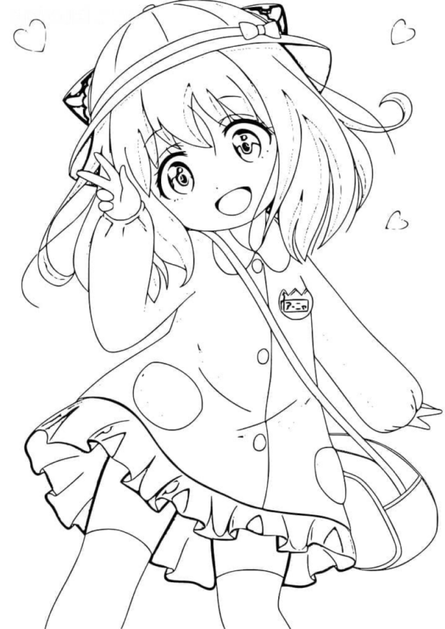 Anime-chibi encantadora posando com um sorriso vibrante
