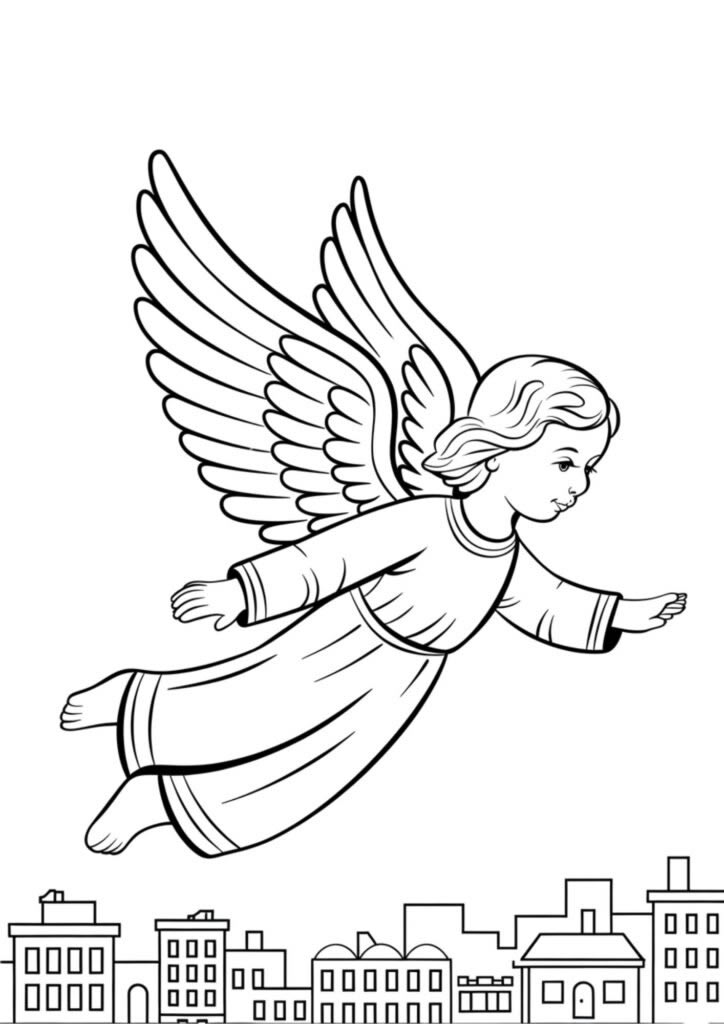 Anjo Gracioso Sobrevoando a Cidade
