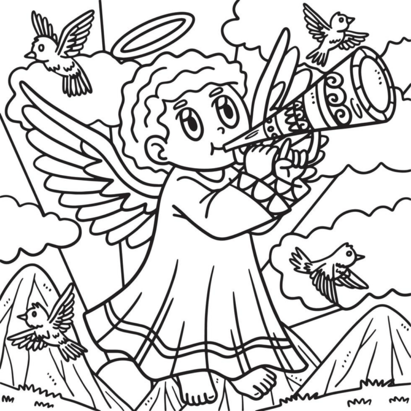 Anjo Tocando na Montanha Celestial
