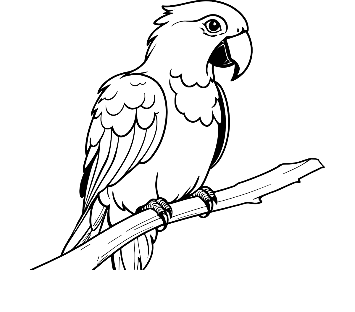 Desenho de Arara cantando no galho para imprimir e colorir