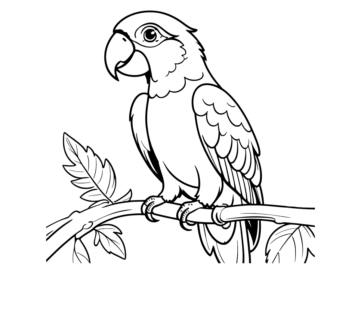 Desenho de Arara com folhas ao lado para imprimir e colorir