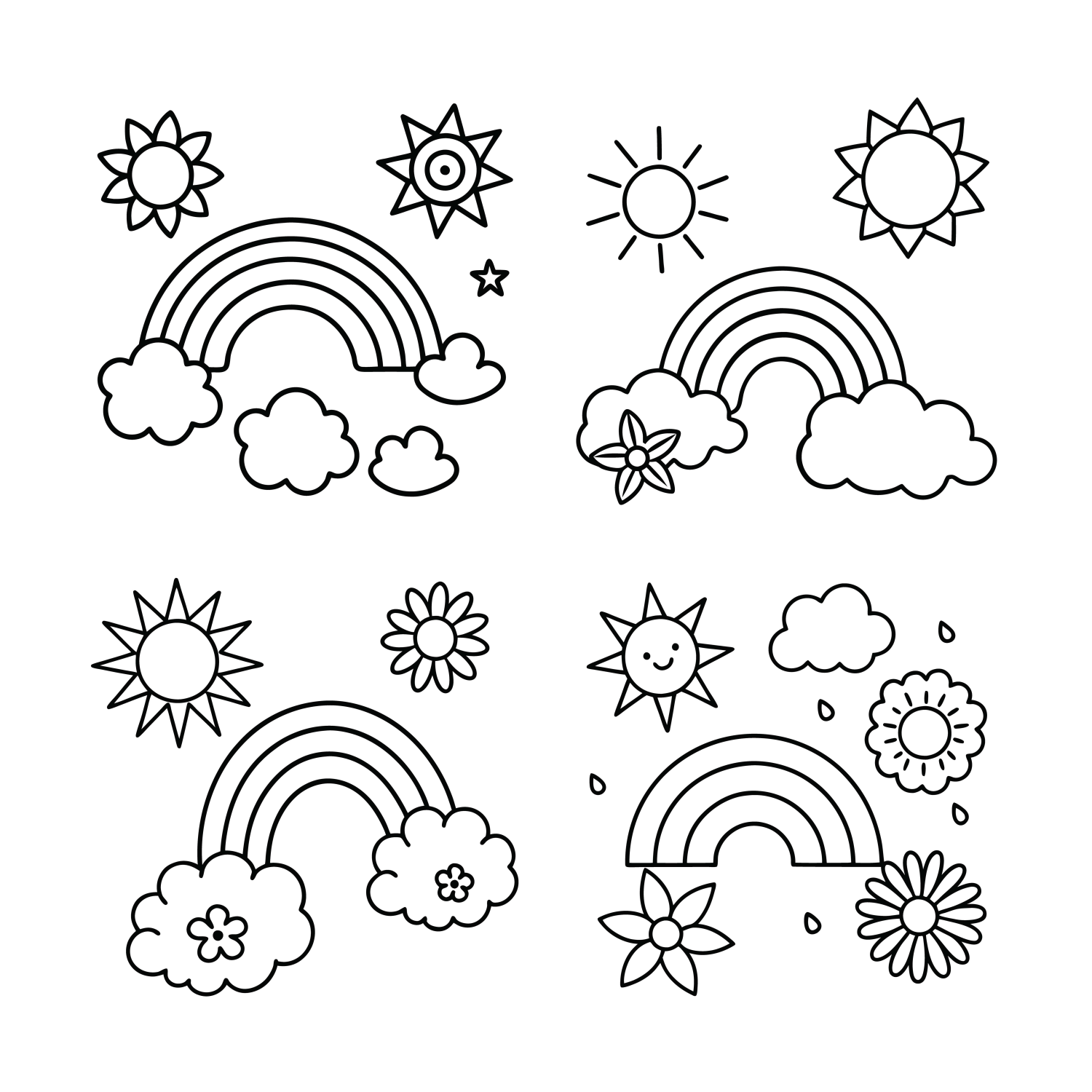Arco-íris e Flores Brilhantes para Colorir