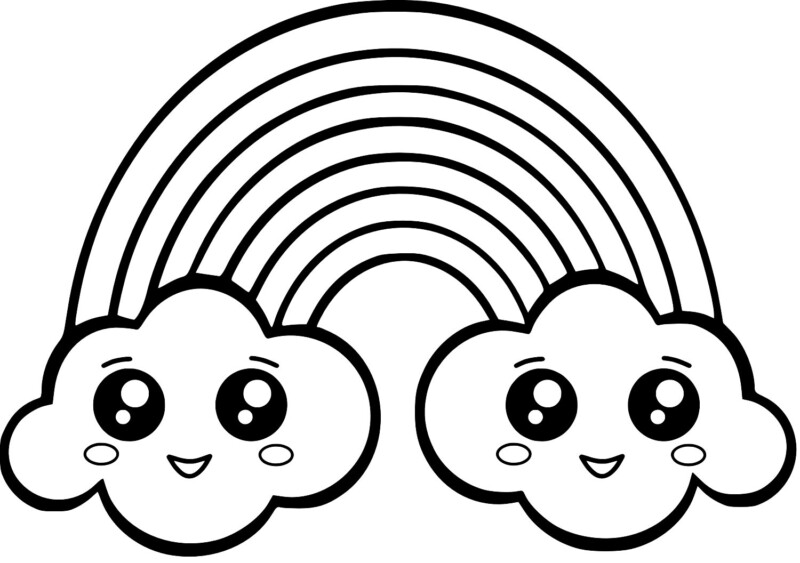 Arco-Íris Encantado e Nuvens Kawaii