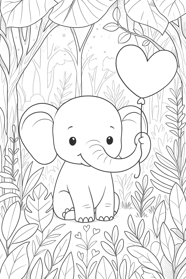 Aventura Animada do Elefante com Balão de Coração