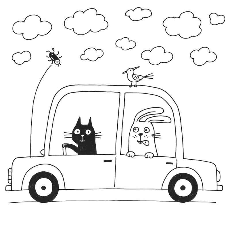 Aventuras de Coelho e Gato no Carro
