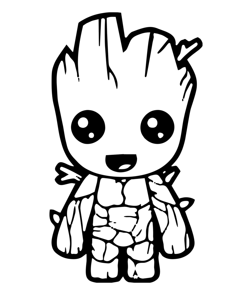 Desenho de Baby Groot acenando com alegria para imprimir e colorir