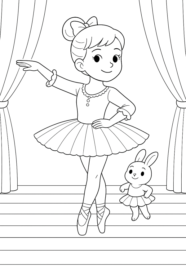 Bailarina e Amigo Coelhinho em Ação