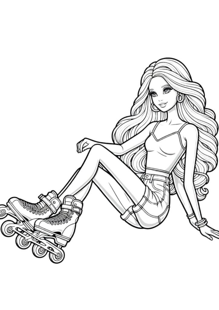 Barbie Patinadora Pronta para Colorir