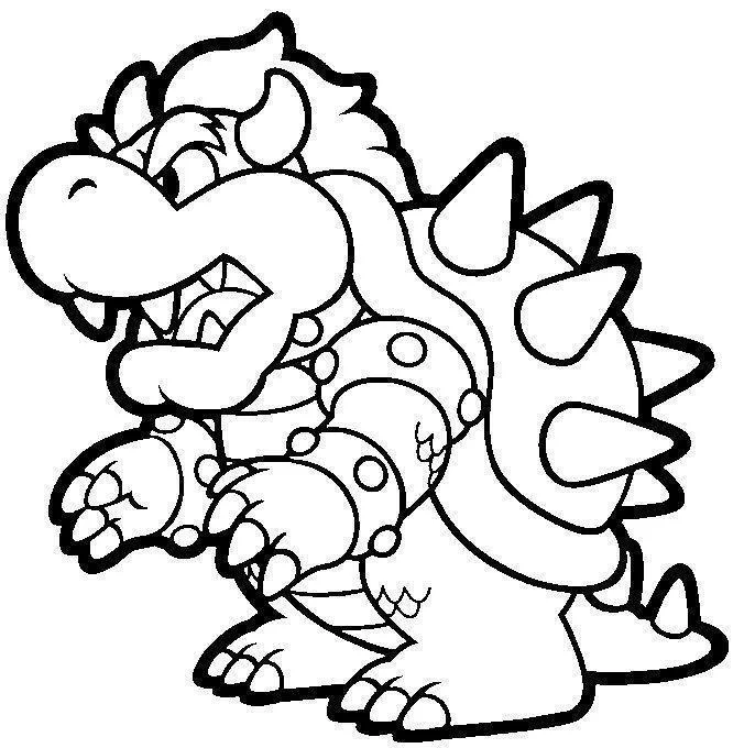 Desenho de Bowser rugindo para imprimir e colorir