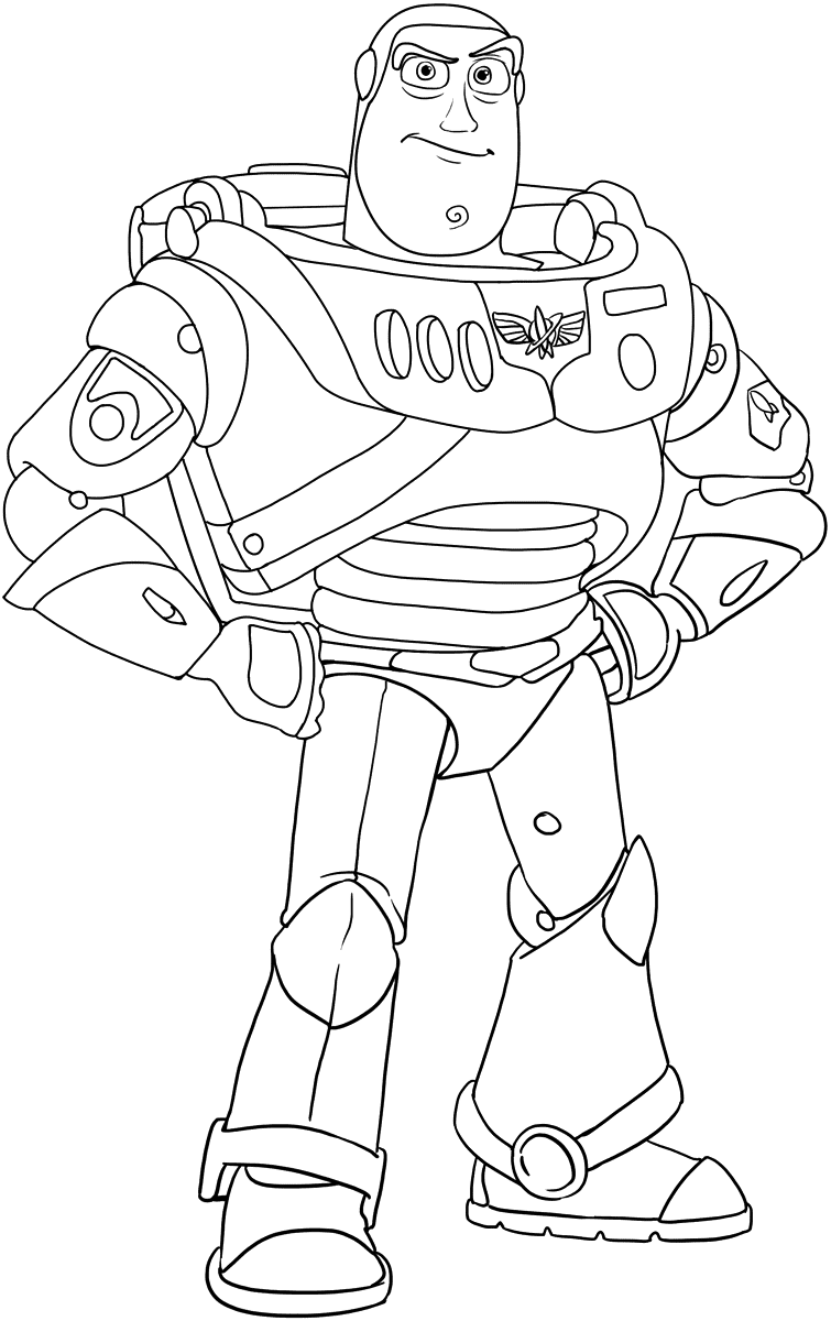 Desenho de Buzz Lightyear em posição de patrulheiro para imprimir e colorir