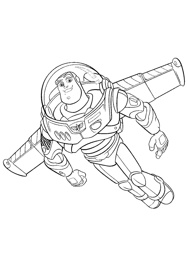 Desenho de Buzz Lightyear voando ao infinito e além para imprimir e colorir