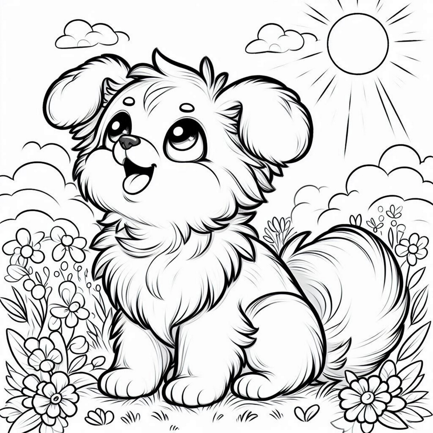 Cachorrinho Alegre em um Jardim Florido