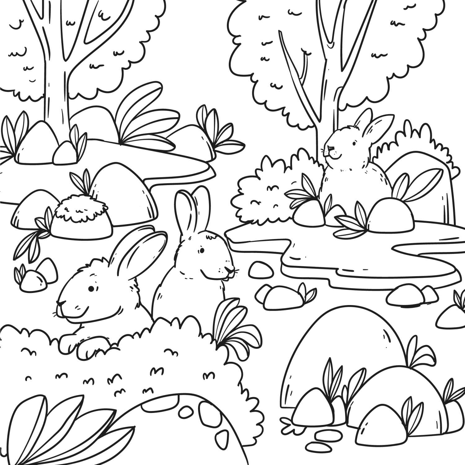 Cenário Encantado dos Coelhinhos na Floresta