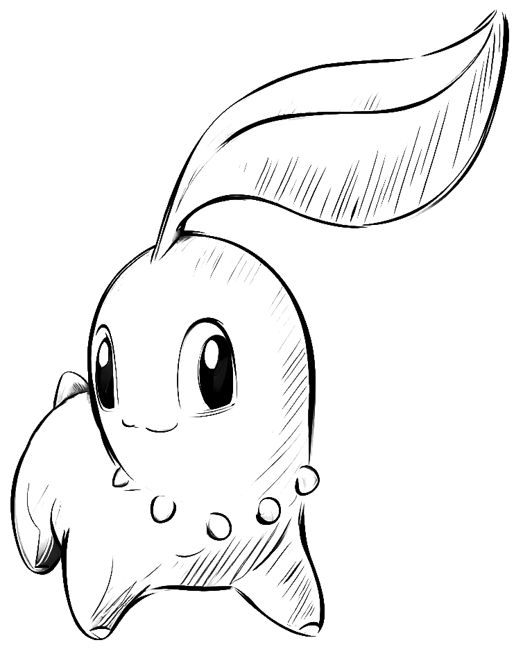 Desenho de Chikorita com a folhinha na cabeça para imprimir e colorir