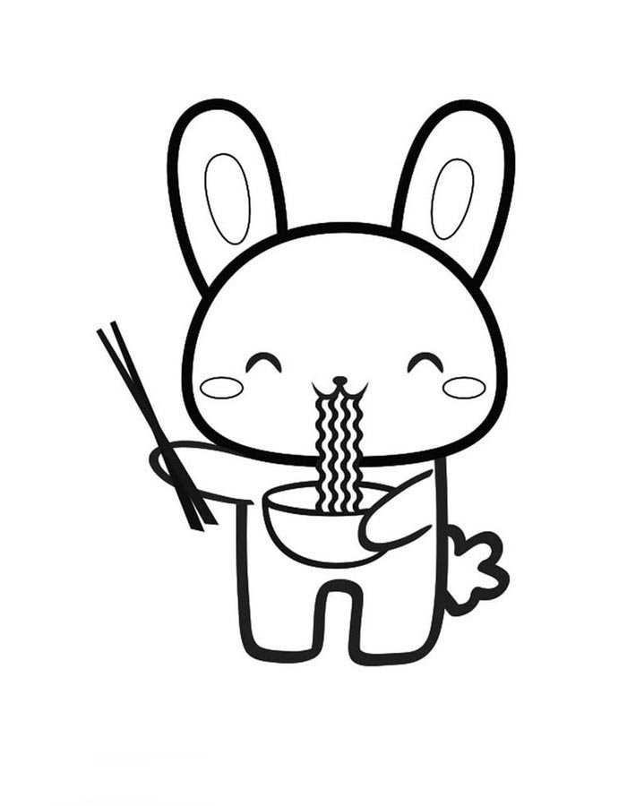 Coelhinho Kawaii Saboreando Lámen