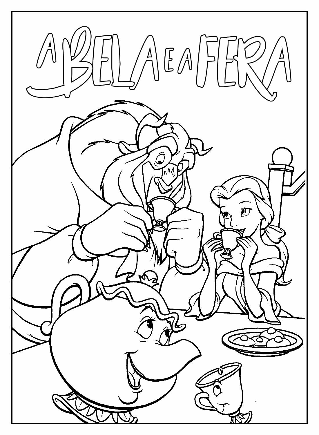 Colorindo o Chá Encantado de Bela e a Fera