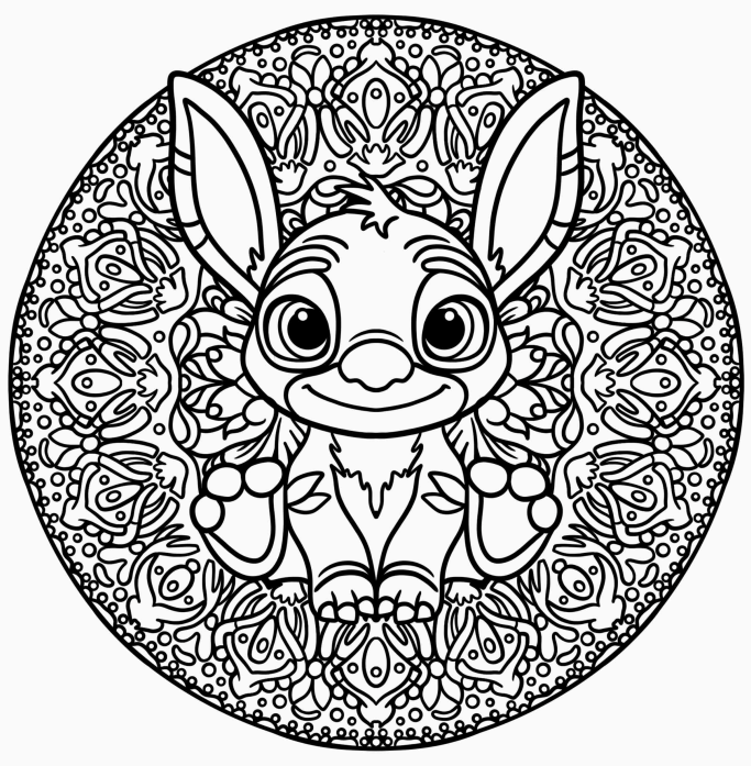 Colorindo Stitch em um Mandala Encantado