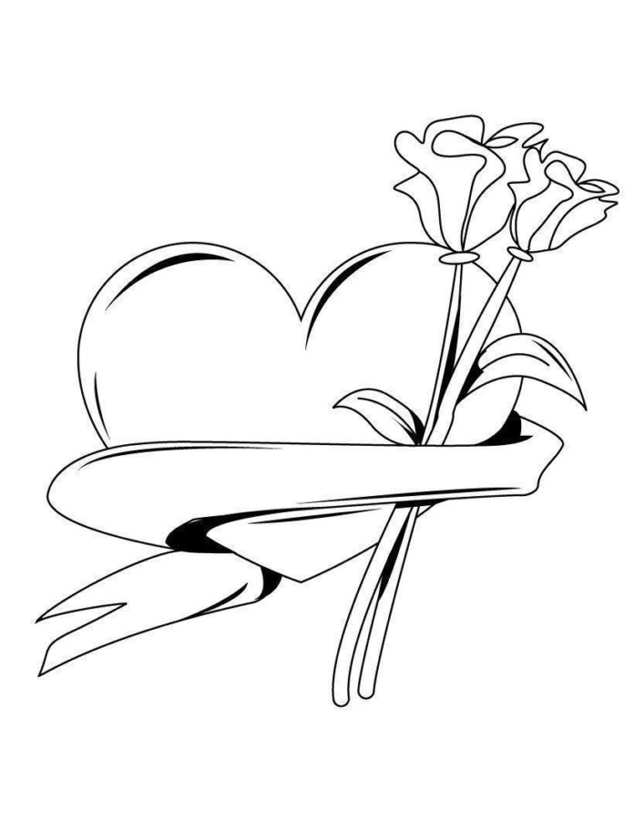 Coração e Flores para Colorir