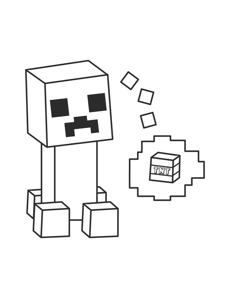 Desenho de Creeper fofo com blocos para imprimir e colorir