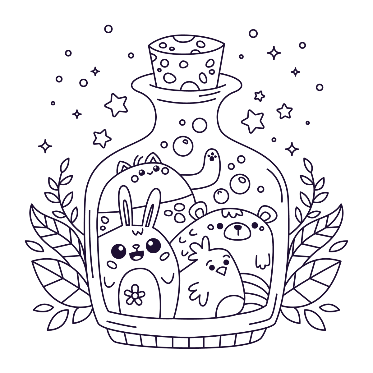 Criaturas Kawaii na Garrafa Mágica