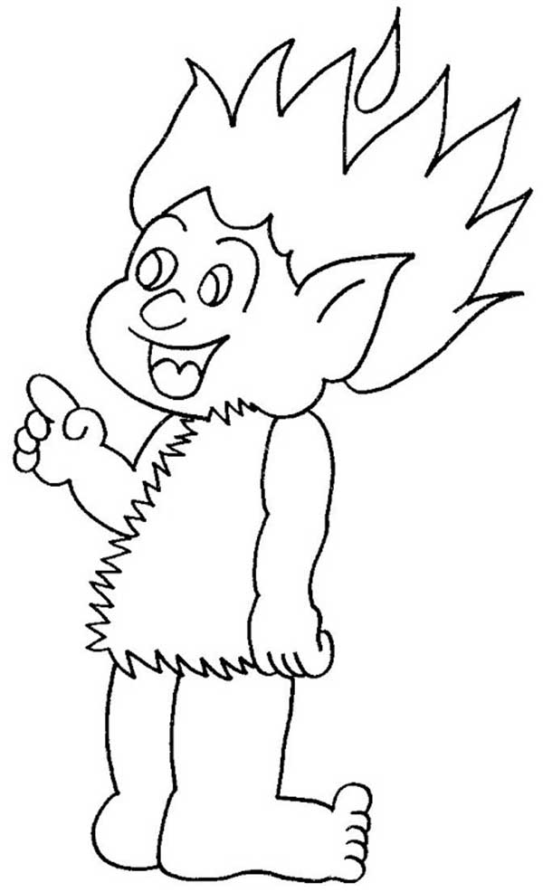 Desenho de Curupira apontando para o cabelo de fogo para imprimir e colorir