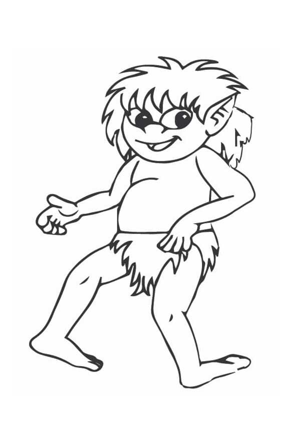 Desenho de Curupira caminhando com os pés para trás para imprimir e colorir