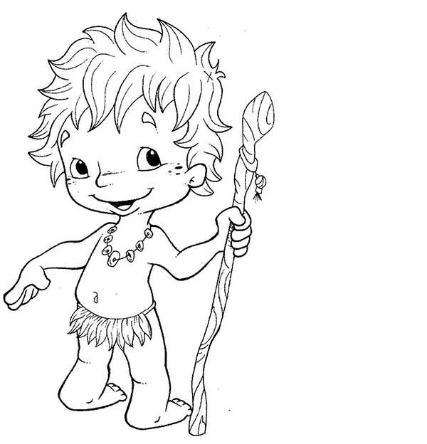 Desenho de Curupira com o cajado para imprimir e colorir