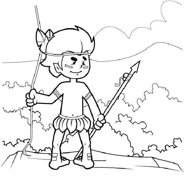 Desenho de Curupira vigiando a mata para imprimir e colorir