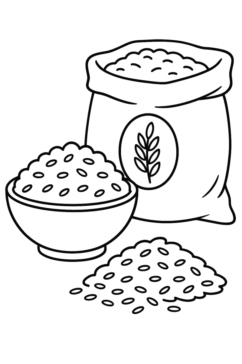 Desenho de Saco e Tigela de Arroz