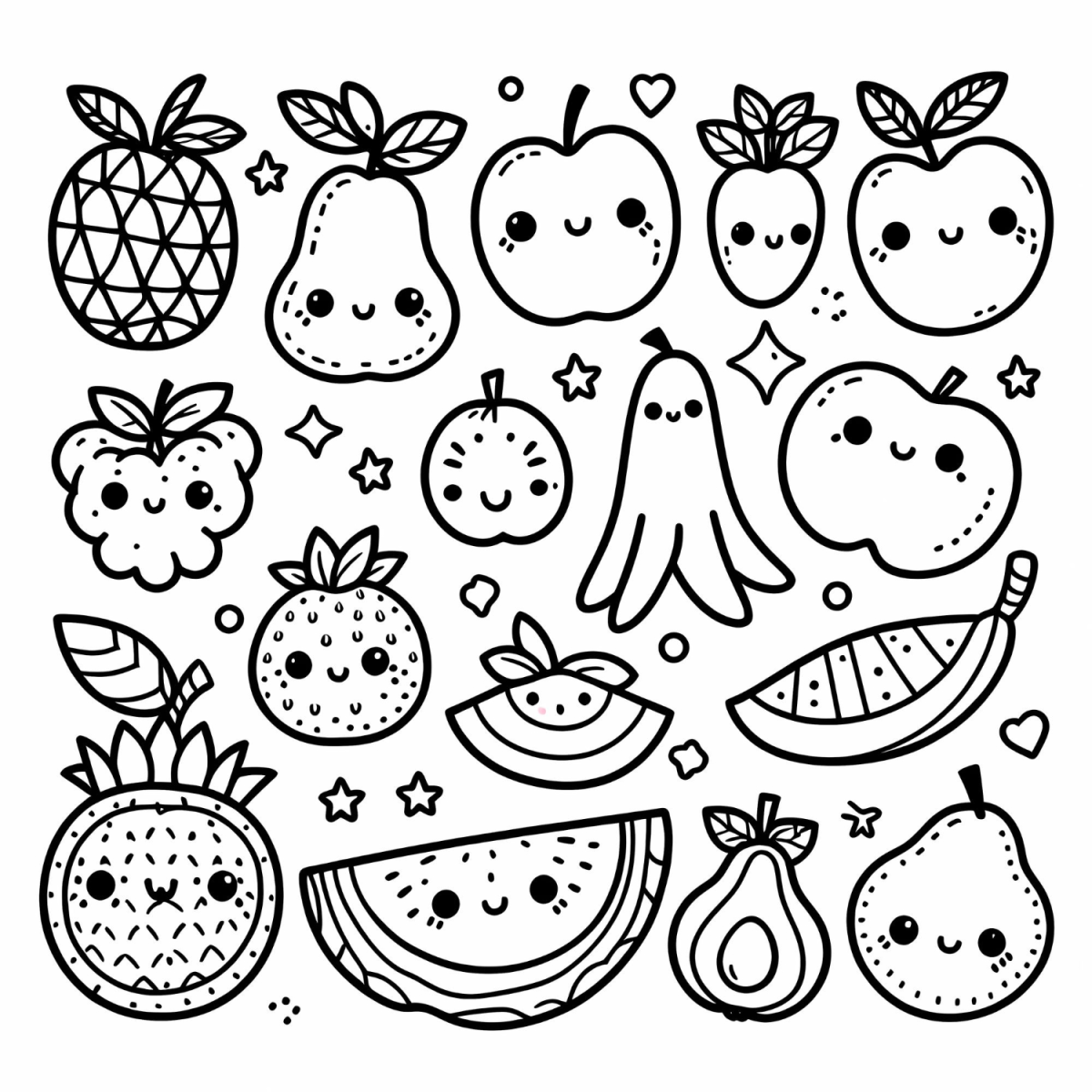 Diversão Frutal: Kawaii Para Colorir