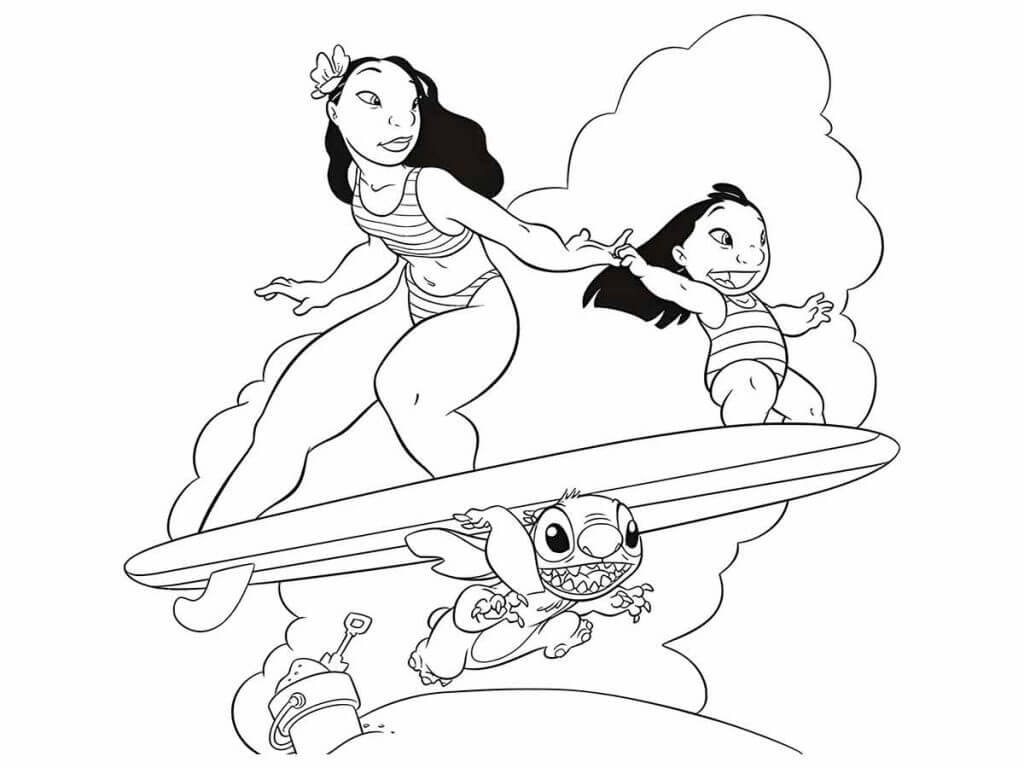 Divertida Aventura de Surf com Lilo, Nani e Stitch
