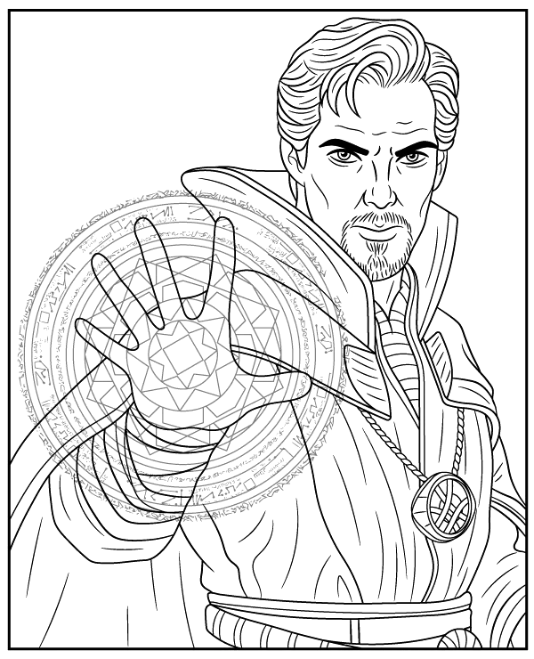 Desenho de Doutor Estranho lançando um feitiço para imprimir e colorir