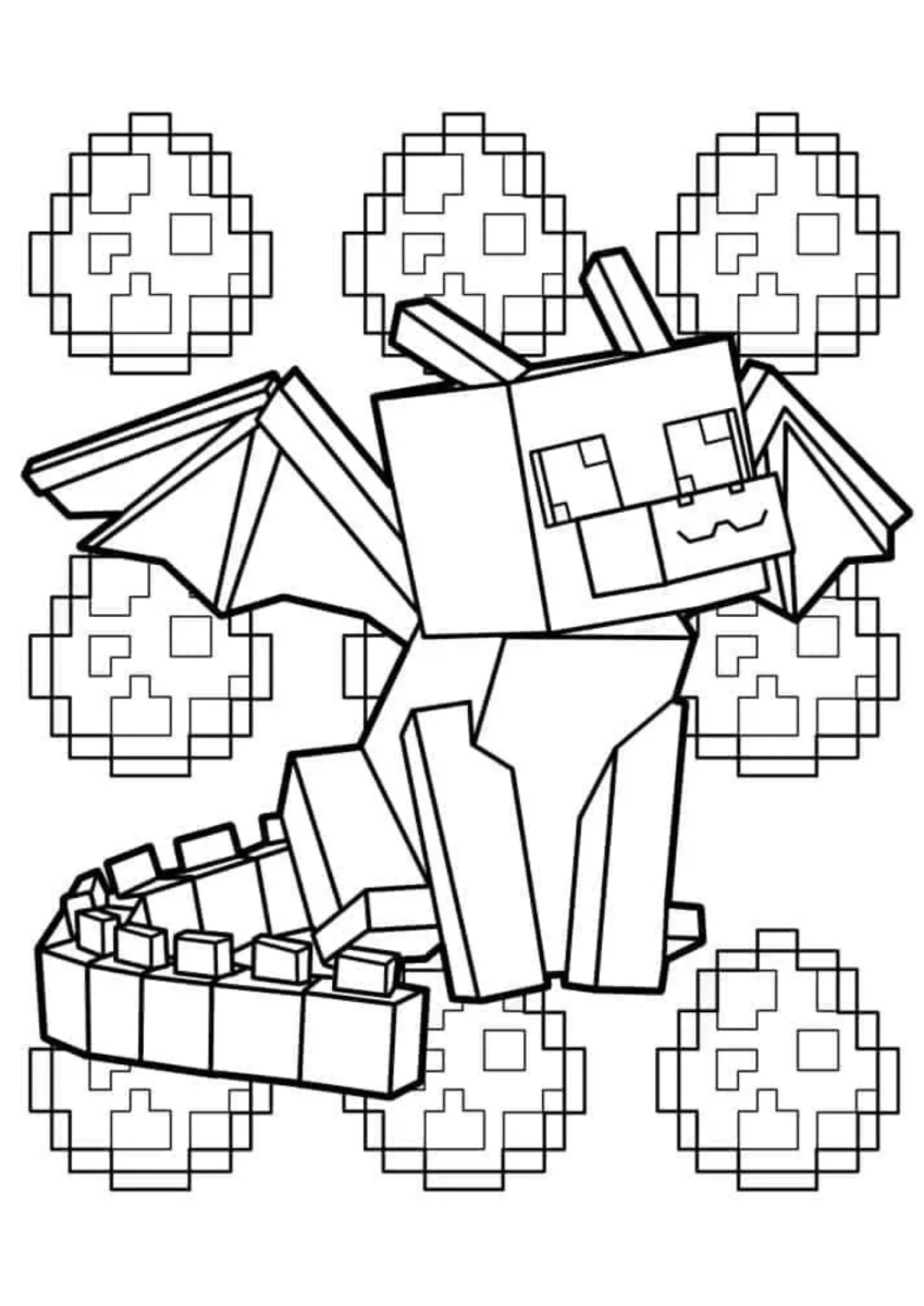 Desenho de Dragão Ender entre nuvens para imprimir e colorir