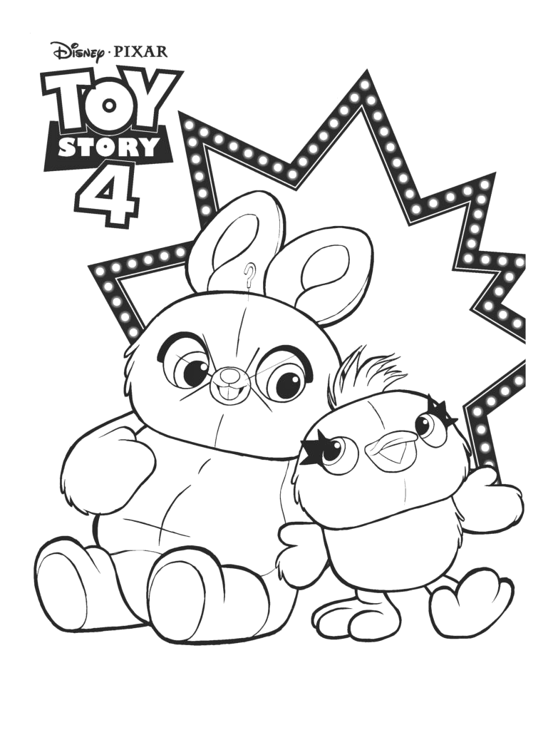 Desenho de Ducky e Bunny abraçados para imprimir e colorir