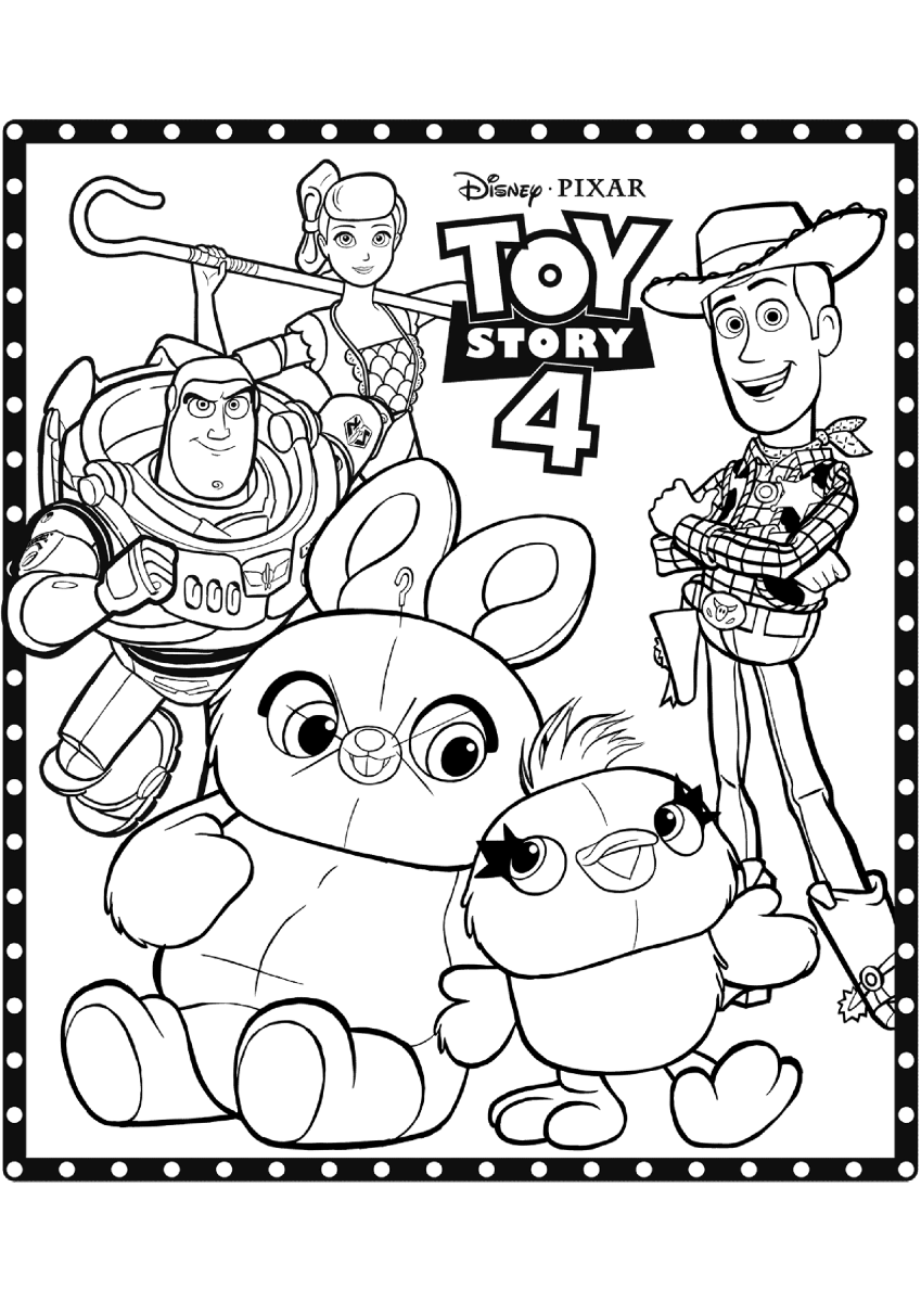 Desenho de Ducky e Bunny no pôster de Toy Story 4 para imprimir e colorir