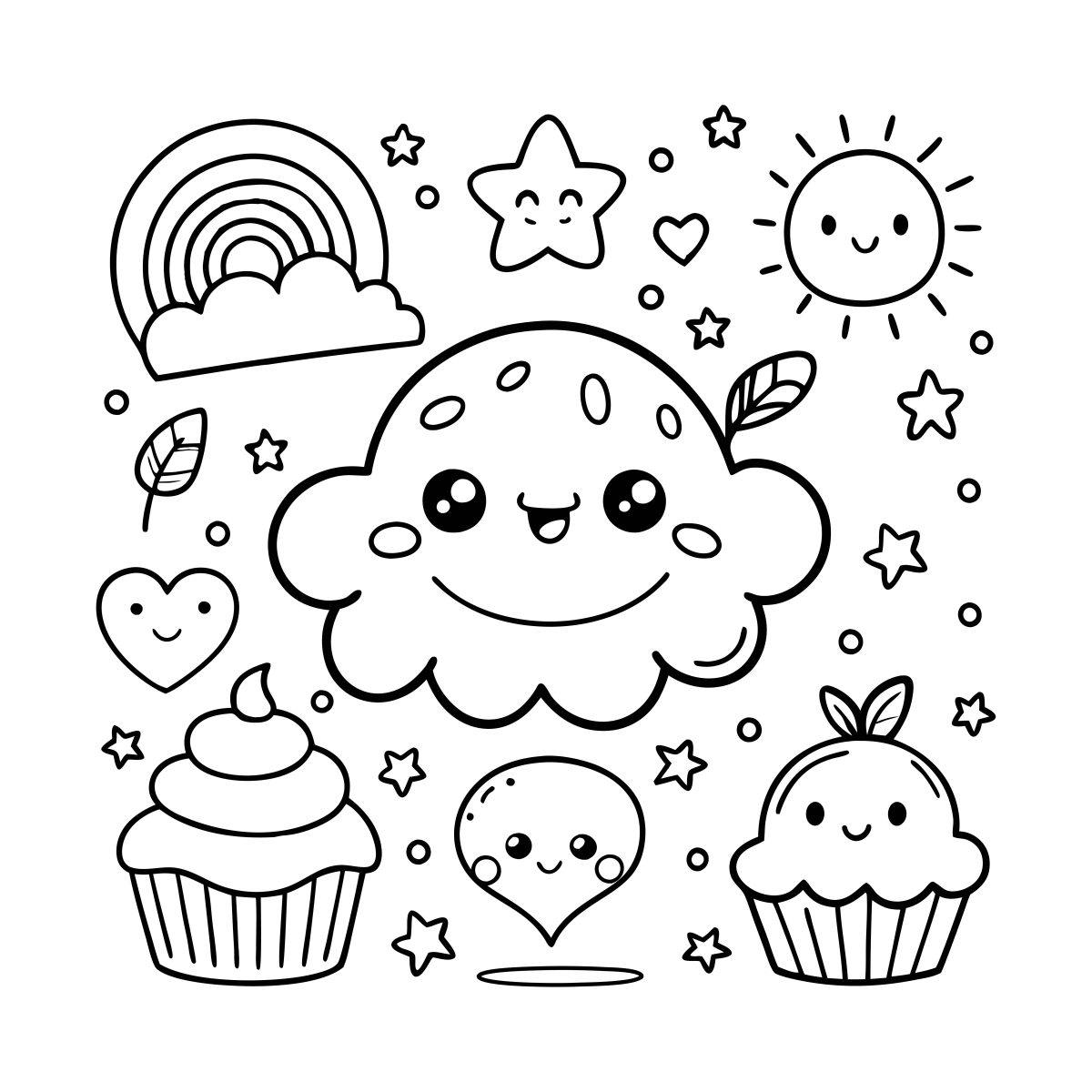Explosão de Fofo: Céu Kawaii para Colorir