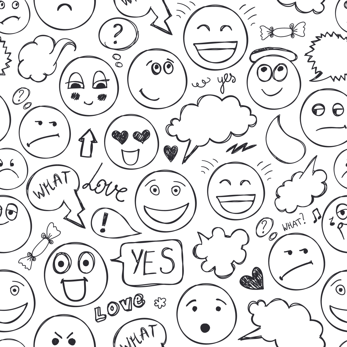 Explosão de Emojis em Preto e Branco