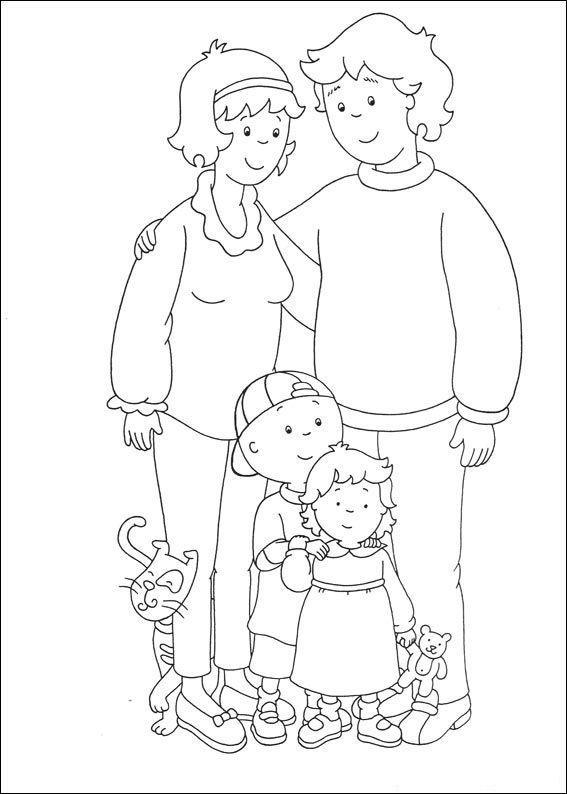 Família de Caillou Pronta para Colorir
