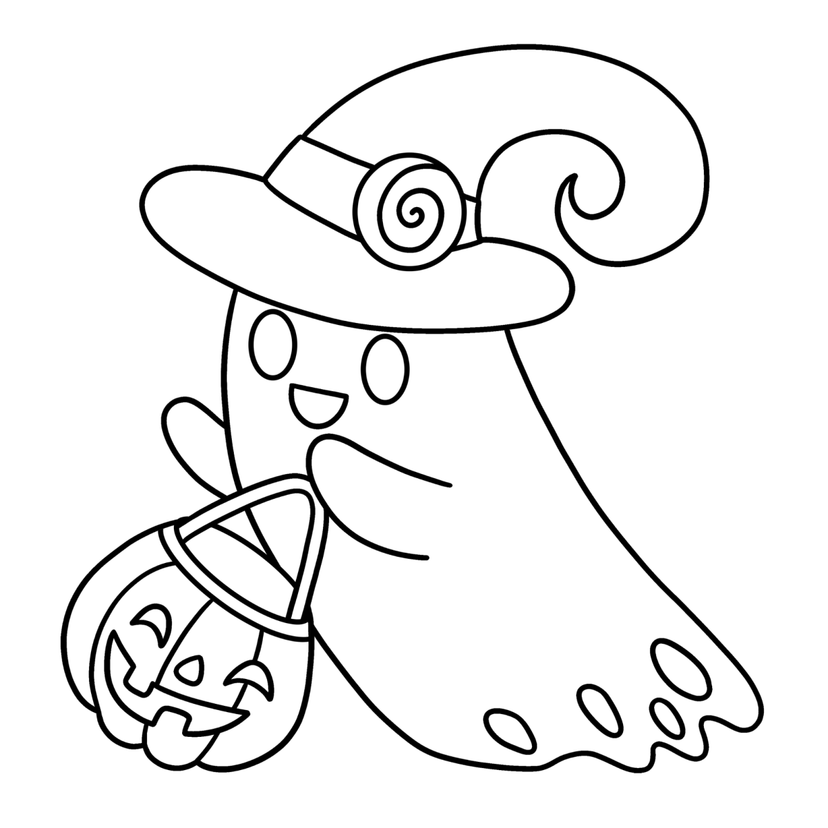 Desenho de Fantasma bruxinho com abóbora para imprimir e colorir