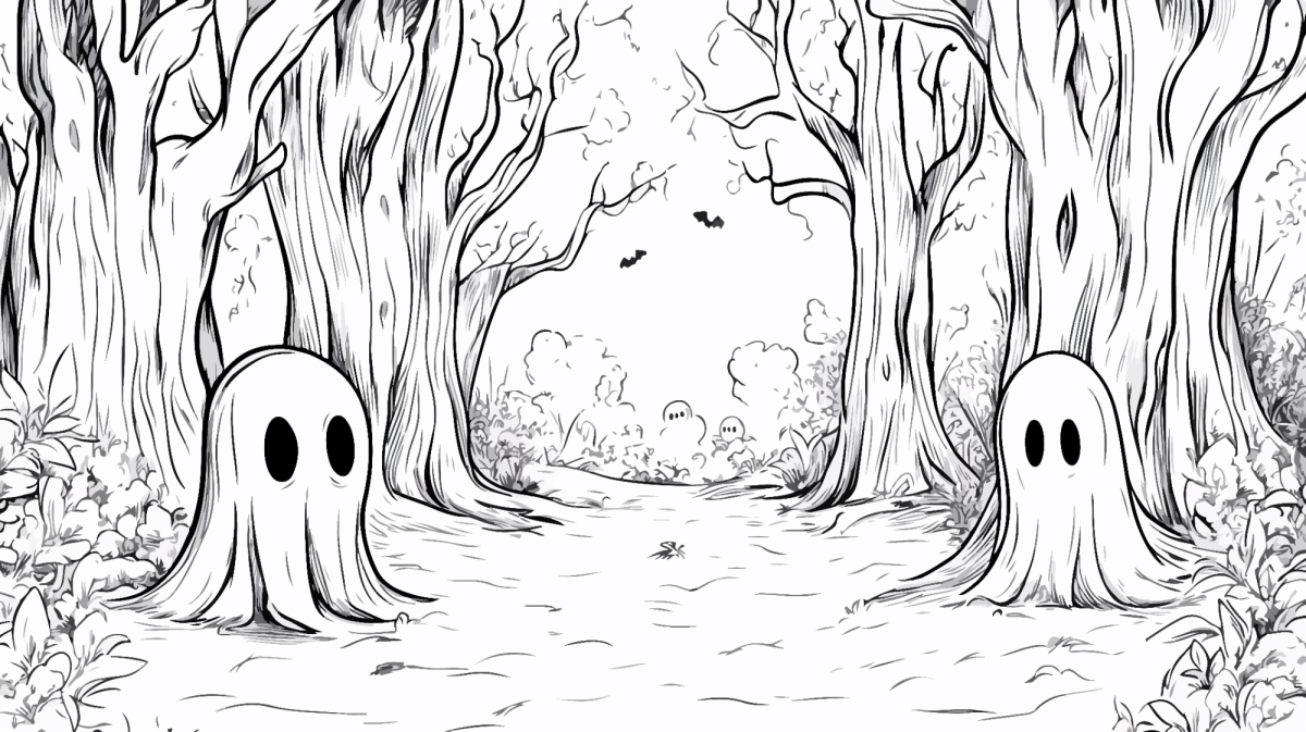 Desenho de Fantasmas na floresta sombria para imprimir e colorir