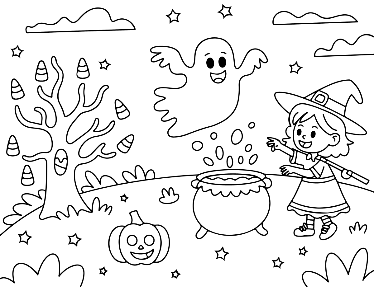 Feitiçaria de Halloween com a Pequena Bruxa e o Fantasma