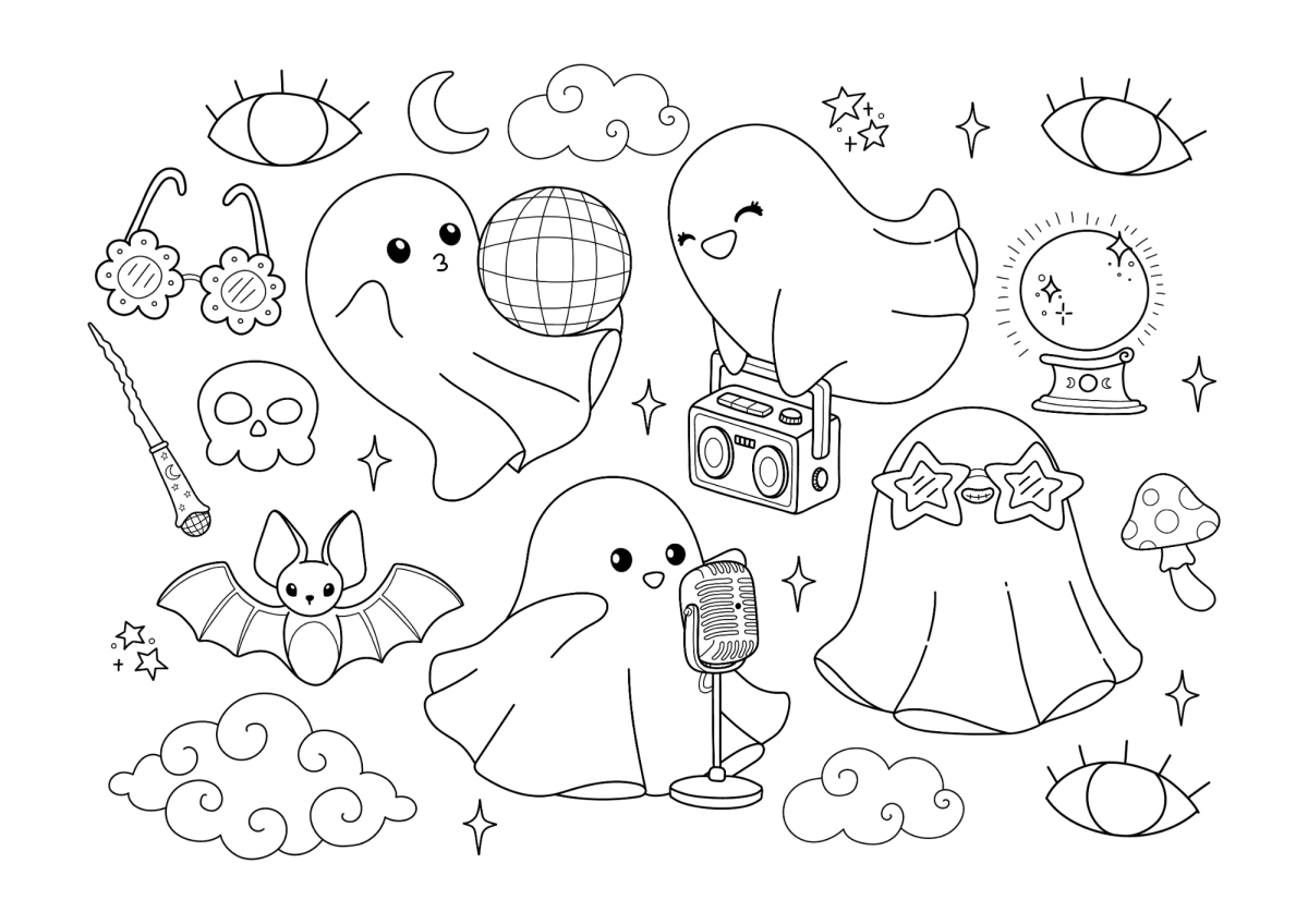 Desenho de Festa disco dos fantasmas para imprimir e colorir