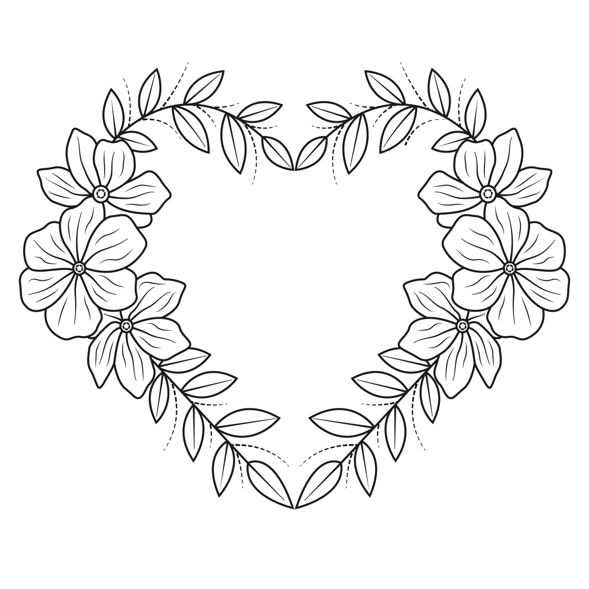 Flores em Coração para Colorir