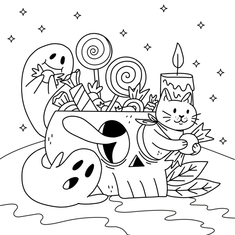 Gato e Fantasmas no Mundo Doce de Halloween