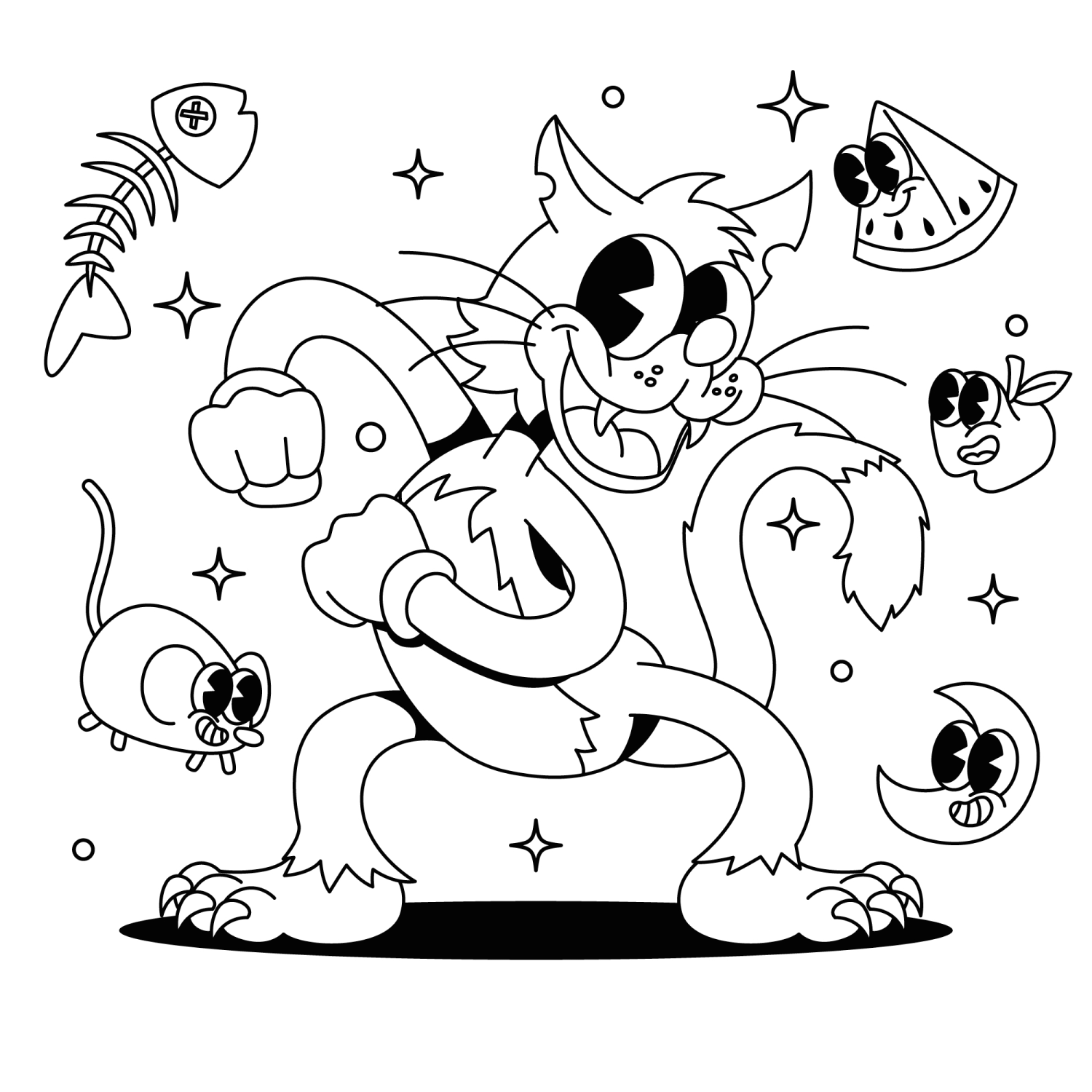 Gato Retrô em Cena Divertida