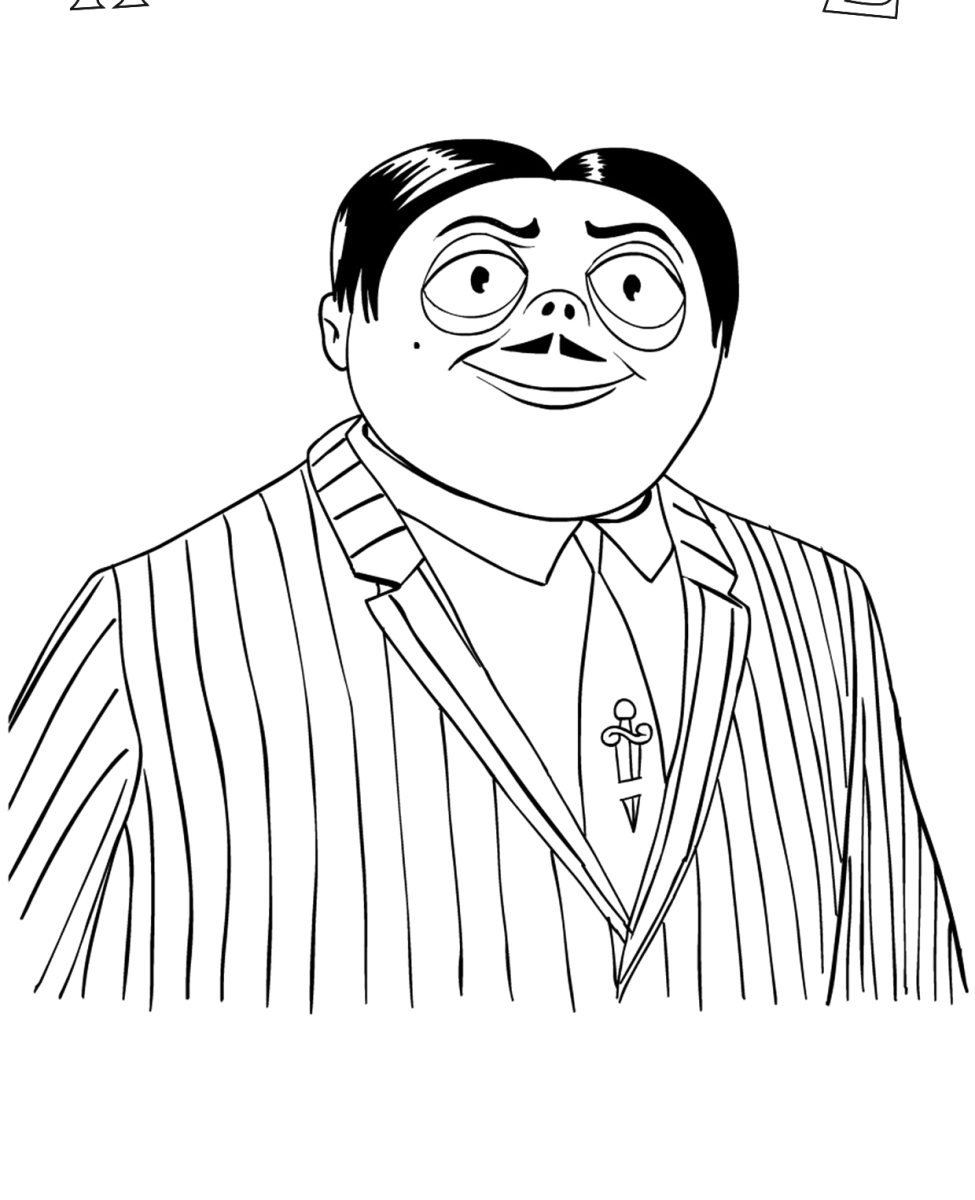 Desenho de Gomez Addams sorrindo para imprimir e colorir