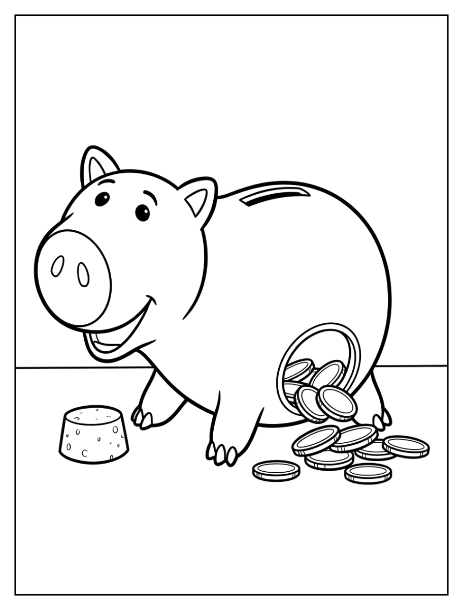 Desenho de Hamm, o porquinho cofre para imprimir e colorir