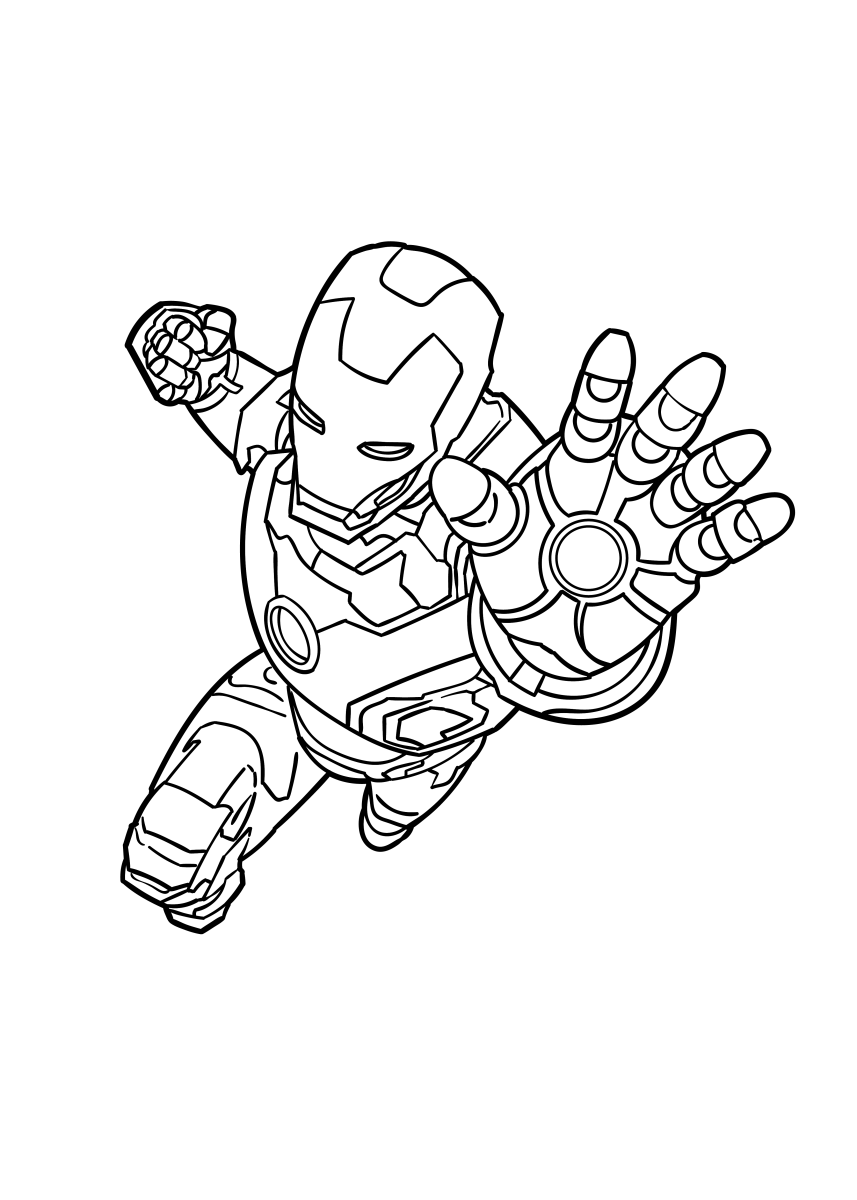 Desenho de Homem de Ferro voando em alta velocidade para imprimir e colorir